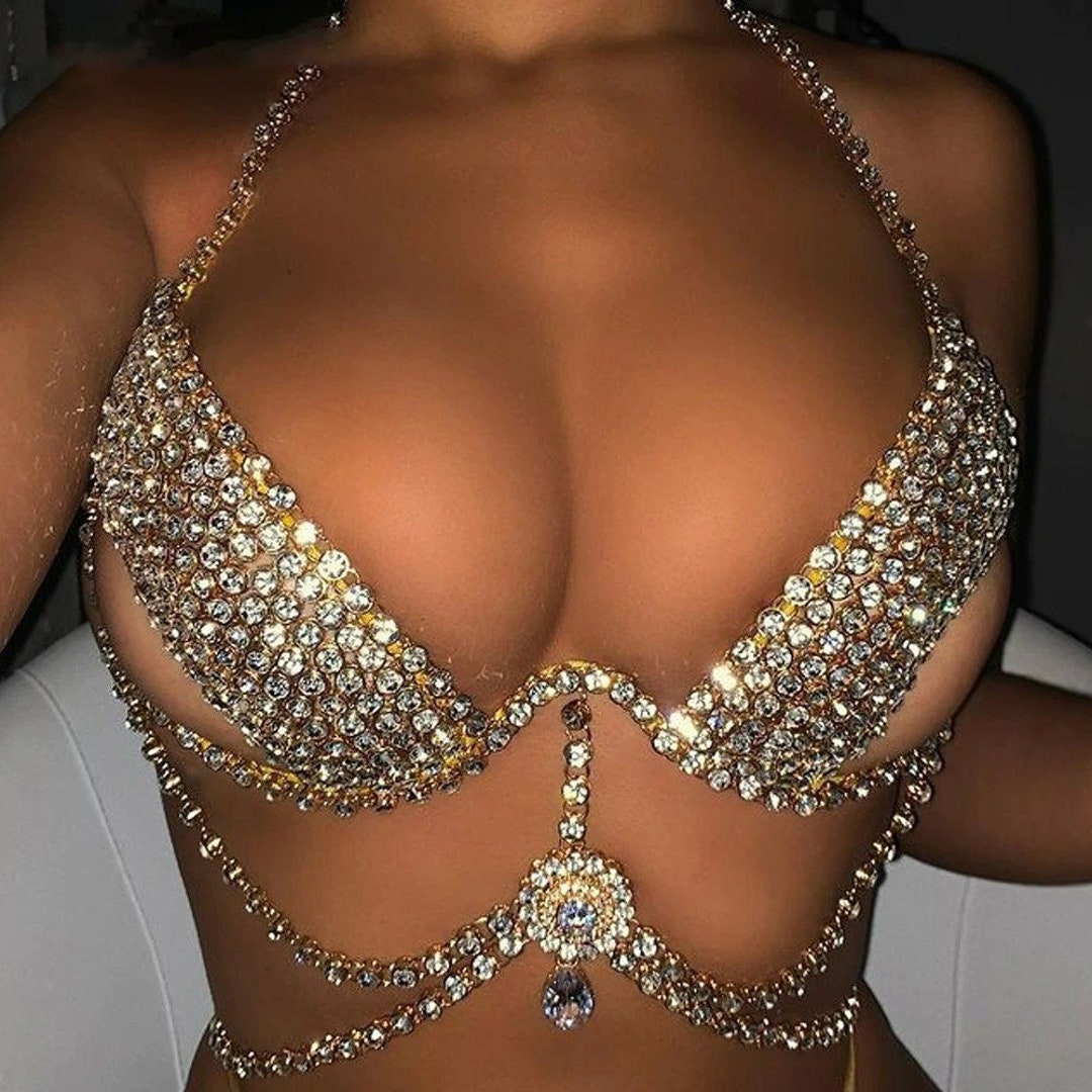 Sexy Diamond Rhinestone Bra Body Jewelry Crystal Bikini Top - Etsy