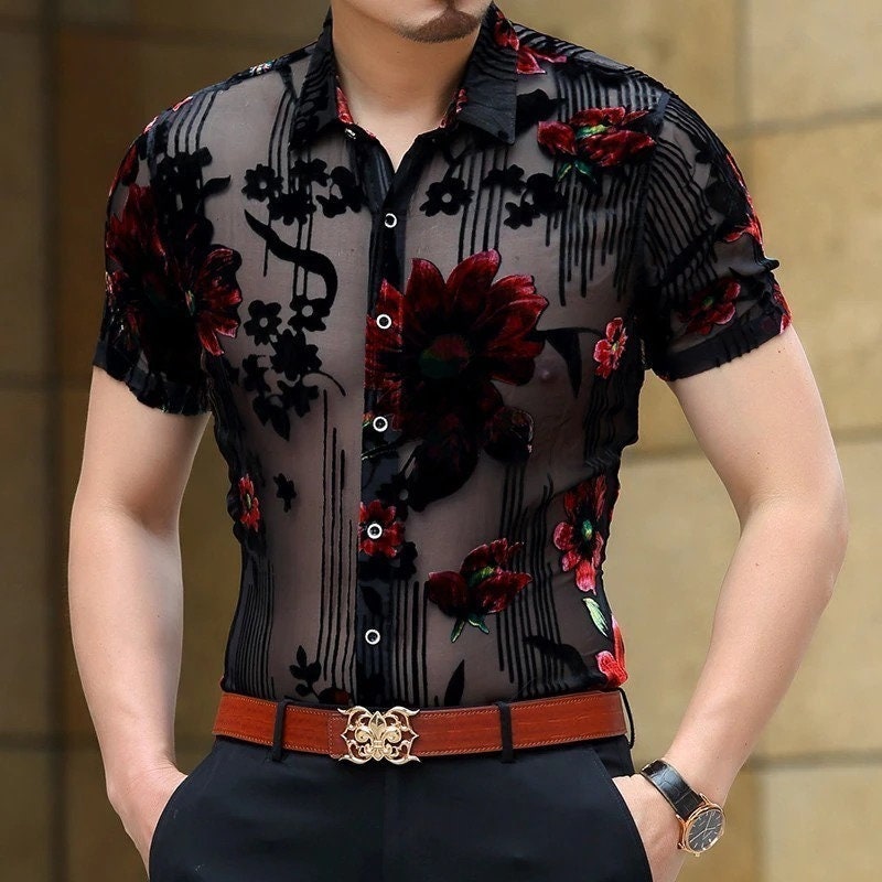 Mens Unisex Floral See Through Shirt Sheer Shirt Gay Men - Etsy