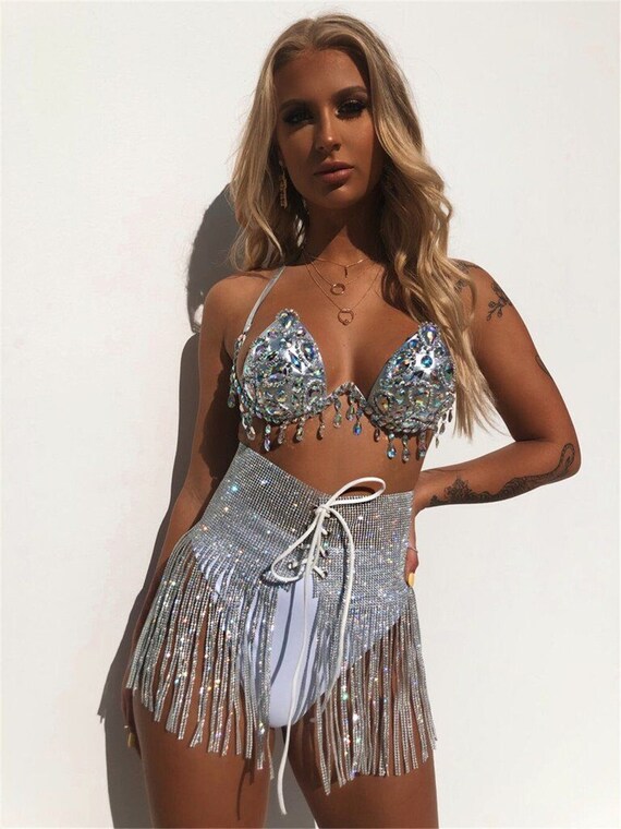 Rave Wear Festival Outfit Rhinestone 
