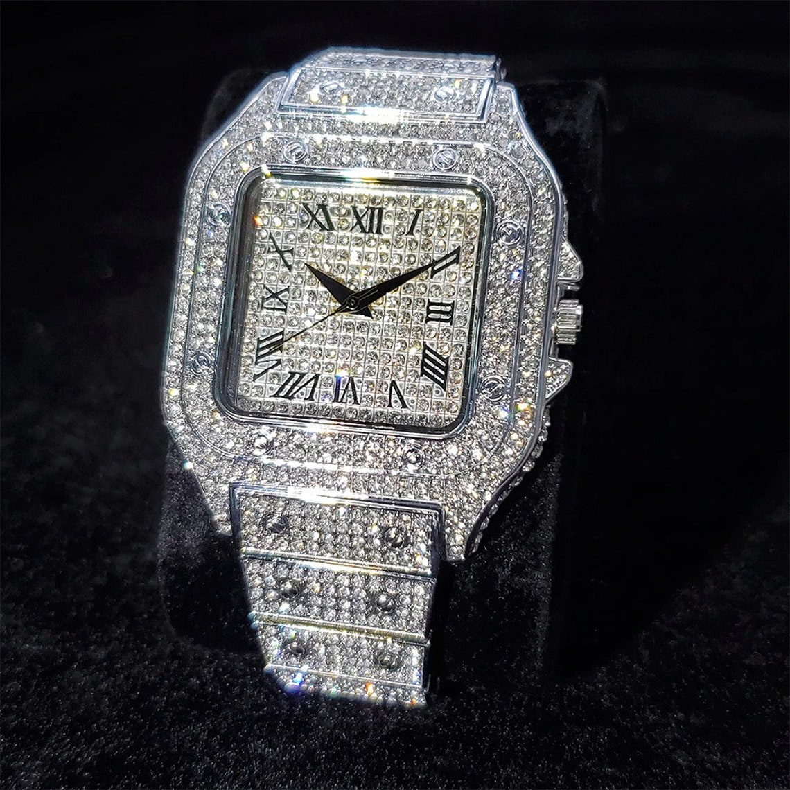 Iced Out Watch Silver Diamond Watch Bling Watch VVS Watch - Etsy