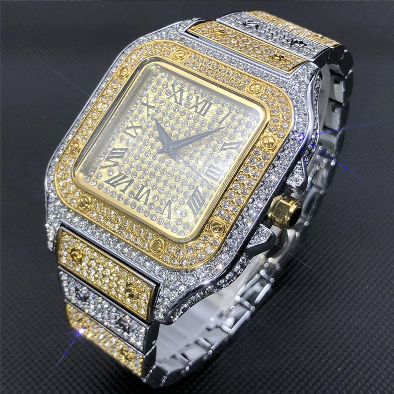 Iced Out Watch Gold and Silver Square Diamond Watch Bling - Etsy