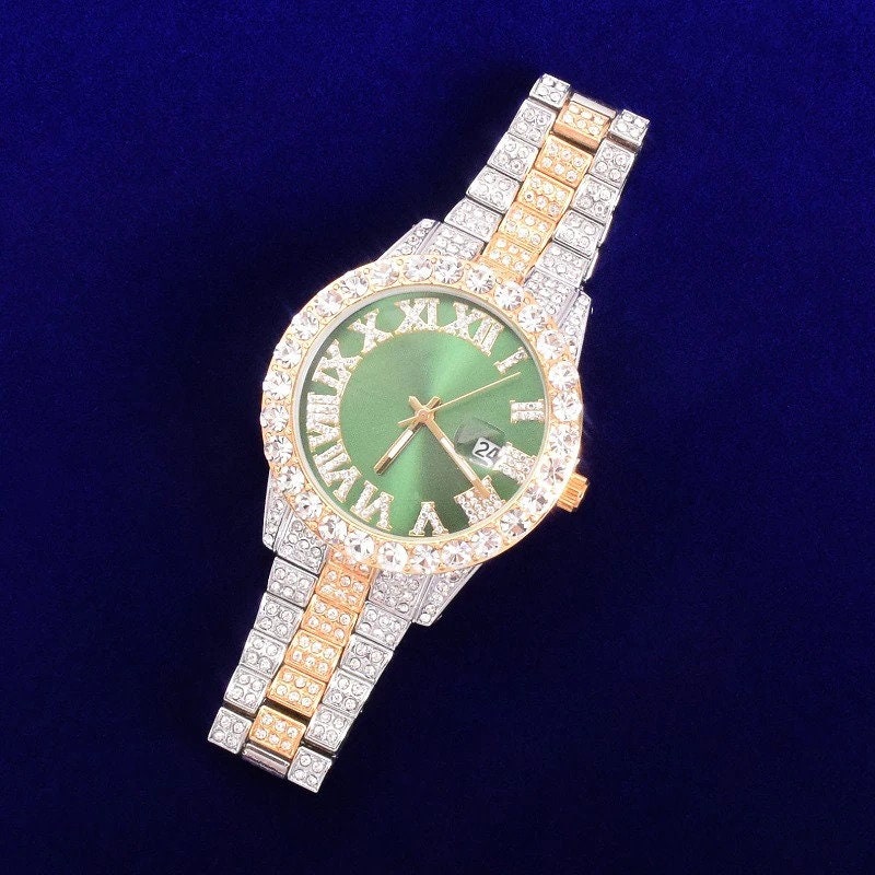 42mm Hip Hop Iced Out Big Red Dial Military Quartz Clock Men Watch