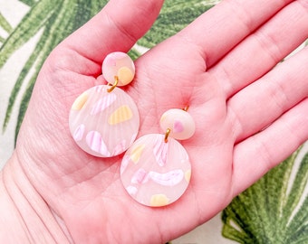 Translucent Pastel Terrazzo Clay Circle Earrings | Dangle Earrings | Gift for her