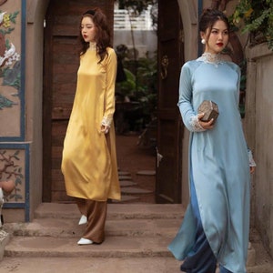Silk Ao Dai Vietnamese with Pants -Ao Dai Women -Vietnamese Ao Dai - Ao Dai women with pants -Vietnamese lunar new year dress - Gift for her