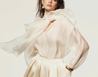 Silk long sleeves button down shirt /Women silk work top /Silk blouse / Party Blouse/ Silk top / Summer Clothing /Valentine Gift LAA63