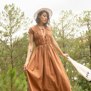 Flax Dress - Linen dress - Vintage Dress - Long Linen Dress - Maxi Dress - Summer dress -Gift For Her - Women Day Gift - Pleated Dress LAA38