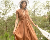 Flax Dress - Linen Dress - Vintage Dress - Long Linen Dress