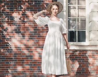 plain white linen dress