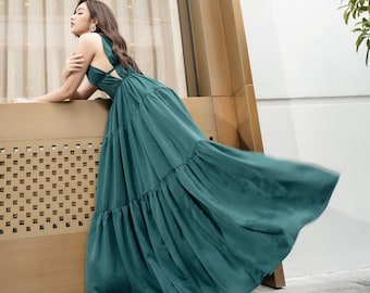 Emerald Green Dress - Maternity dress - Silk Dress - Bridesmaid dress - Engagement dress - Wedding Dress - Oversize Dress- Summer Dress