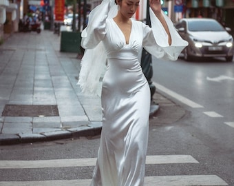 Vintage Silk Wedding Dress - Butterfly Hand Silk Dress - Handmade Wedding Dress - Bridal Gown - Ivory Wedding Dress LAA121