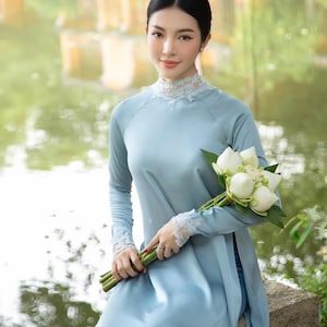 Silk Ao Dai Vietnamese with Pants -Ao Dai Women -Vietnamese Ao Dai - Ao Dai women with pants -Vietnamese lunar new year dress - Gift for her