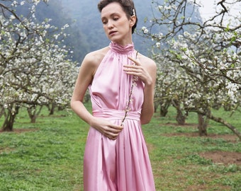 Halter Neck Silk Dress, Slip Dress, Bridesmaid Dress, Summer Dress, Engagement dress, Plus size dress, Gift for her, Maxi Dress LAA131