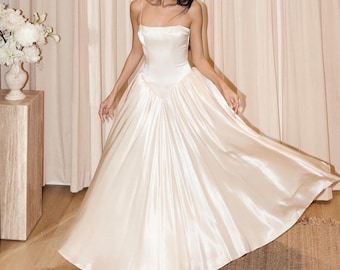 Ivory Dress - Midi Dress - Bridesmaid Dresses - Silk Dress - Simple Wedding Dress - Engagement Dress - Slip Dress - Gift for her