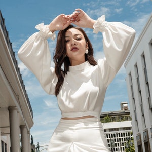 Silk puff sleeves top - Women puff sleeves top - Silk blouse - Long Sleeves Blouse - Summer Blouse - Gift for her - Valentine Gift