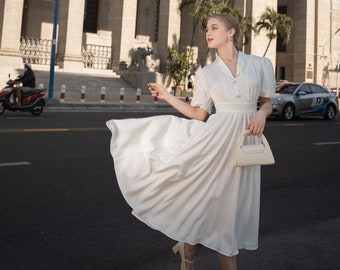 Vintage dress - Silk Dress - White Dress - Bridesmaid Dresses - Engagement dress - Gift For Her - Reception Dress - Graduation Dress