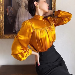 Long sleeves Blouse /Button Down Blouse /Silk blouse/ Reception Blouse/ Bridesmaid Blouse/ Ivory Blouse/ Puff Sleeves Blouse LAA66