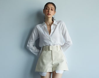 100% Premium Linen Long Sleeves Button Down Shirt / Linen Office Blouse / Graduation Linen Blouse / White Linen Blouse Women Day Gift LAA162