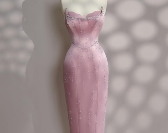 Pink dress - Party Dress -Cold Shoulder Dress -Bridesmades Dress- Gift For Her -Engagement Dress - Gift For Bride - Event Dress