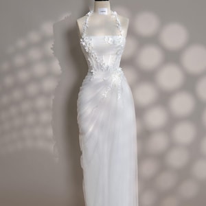 Vestido branco - Vestido longo - Vestido de festa - Vestido de noiva simples - Vestido para damas de honra - Presente para ela - Vestido de noivado - Presente para a noiva