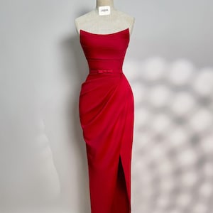 Red dress - Long Satin dress - Party Dress - Cold Shoulder Dress - Bridesmades Dress - Gift For Her - Christmas Dress - Gift For Bride
