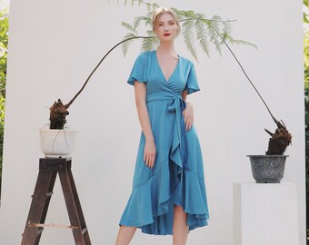 Wrap dress/ Silk Dress /Bridesmaids Dress /Beach wedding dress/ Summer dress/Oversize dress/ Women Day Gift/ Gift For Her/ Open Back Dress