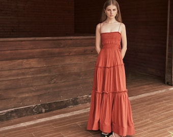 CUSCO Linen Corded Circle Midi Dress - Flax Dress - Cold Shoulder Dress - Summer Dress - Resort Dress - Over Size Dress LAA177