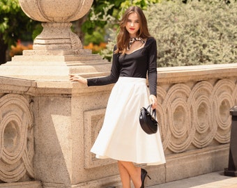 Silk Skirt - Midi Skirt - High waisted skirt - Long Skirt - Plus Size Skirt - Gift For Her - Pleated Skirt - Over Size Skirt - White Skirt