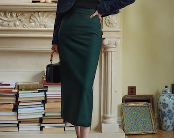 Silk skirt - High waisted skirt - Summer Skirt - Long Skirt - Midi Skirt - Silk Skirt Maxi - Gift for her - Emerald Green Skirt LAA96