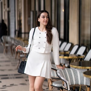 Women Tweed Jacket and Mini Skirt Set - Long Sleeve Blazer - Women