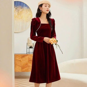Velvet Midi Dress/ Velvet Bridesmaid Dress / Velvet Long Sleeve dress/ Winter Dress/ Velvet Vintage Dress / Gift for her/Party Dress