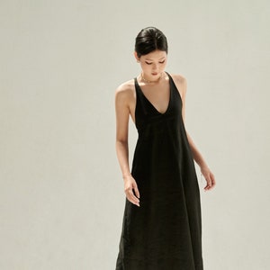 100% プレミアム リネン ウォッシュ - ブラック ドレス - フラックス ドレス - マキシ ドレス パーティー ドレス - マタニティ ドレス - オーバー サイズ ドレス コールド ショルダー ドレス LAA85