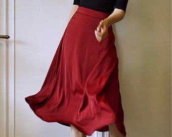 Silk skirt - Maxi Skirt - High waisted skirt - Summer Skirt - Long Skirt - Midi Skirt - Gift for her - Emerald Green Skirt LAA74