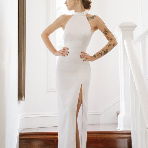 Halter Neck Dress - Silk Dress - White Dress - Plus size dress - Summer dress - Bridesmaid Dresses - Wedding guest dress - Engagement dress