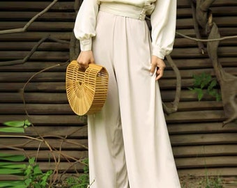 High waisted pants - Trousers womens - Silk Pants - Wide Leg Pants - Casual pants - White Pants - Gift For Her - Plus Size Pants LAA95