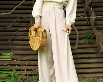 High waisted pants - Trousers womens - Silk Pants - Wide Leg Pants - Casual pants - White Pants - Gift For Her - Plus Size Pants LAA95