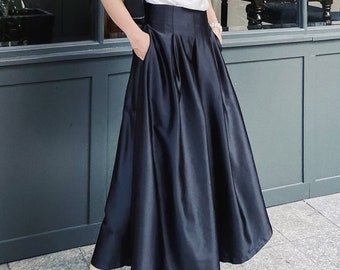 Maxi Skirt - Midi Skirt - High waisted skirt - Silk Skirt- Long Skirt - Plus Size Skirt - Gift For Her - Pleated Skirt LAA92