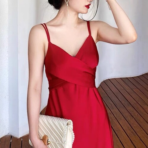 Wrap midi dress /Silk Dress /Red dress /Slip dress / Summer dress/ Engagement dress/ Bridesmaids dress/ Wedding guest dress/ GIft for her