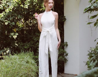 Linen Jumpsuit/ Raleigh Halterneck Jumpsuit / Sleeveless Jumpsuit / Graduation Jumpsuit/ Wedding Jumpsuit/ Flax Jumpsuit LAA106