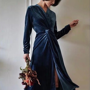 Velvet Maxi dress/ Velvet Bridesmaid Dress/ Velvet Long Dress/ Velvet Long Sleeve dress/ Winter Dress/ Velvet Vintage Dress LAA153