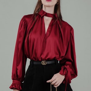 Silk Puff Sleeves Blouse Silk Blouse Long Sleeves Blouse Reception ...