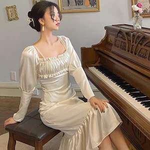 Pleated Silk Dress/ Vintage dress/ Ivory Dress/ Simple Wedding dress/ Bridesmaid dresses/ Engagement dress / Gift for her LAA21
