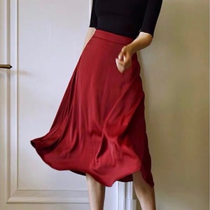 Silk skirt - Maxi Skirt - High waisted skirt - Summer Skirt - Long Skirt - Midi Skirt - Gift for her - Emerald Green Skirt LAA74