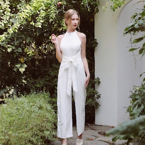 Linen Jumpsuit/ Raleigh Halterneck Jumpsuit / Sleeveless Jumpsuit / Graduation Jumpsuit/ Wedding Jumpsuit/ Flax Jumpsuit LAA106