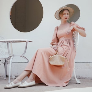 Lolita dress - Vintage dress - Linen midi dress - Reception Dress - Linen summer dress - Maxi dress - Flax Dress LAA31