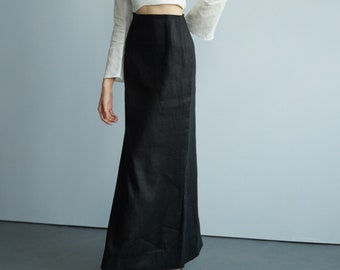 100% Premium Linen Skirt - Maxi Skirt - High waisted skirt - Long Skirt - Summer Skirt - Midi Skirt - Black Skirt - Gift for her LAA87