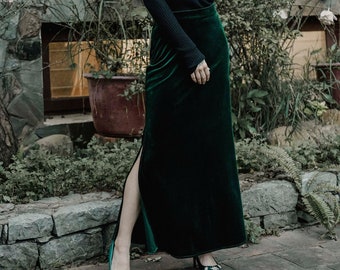 Velvet skirt - Maxi Skirt - High waisted skirt - Winter Skirt - Long Skirt - Christmas Skirt - Emerald Velvet Skirt - Gift For Her LAA100