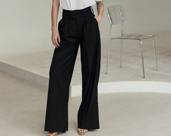 100% Premium Linen Trousers - Black Linen Trousers - Plus Size Trousers - High waisted pants - Wide Leg Trousers - Casual Pants LAA165