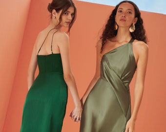 Bridesmaids Dress - Emerald Dress - Mulberry Silk Dress - One Shoulder Dress - High Slit Dress - Wedding Guest Dress - Party Dress LAA03