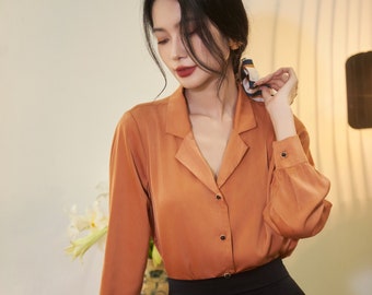 Silk long sleeves button down shirt /Women silk work top /Silk blouse / Office silk shirt /Silk top/Summer Clothing/Valentine Gift