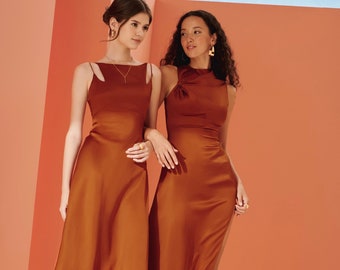 Bridesmaids Dress - Terracotta Dress - Couple Dress - Mulberry Silk Dress - Cut Out Dress - Bridal Party Dress - Wedding Guest Dress LAA16